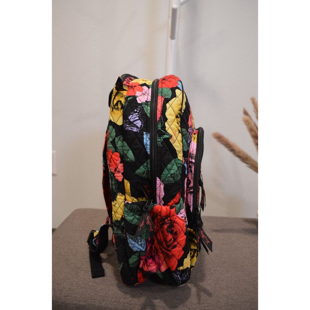 Vera Bradley NWT Women’s Floral Quilted Cotton Backpack Black Multi - Picture 3 of 9